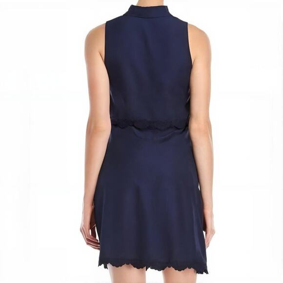 NWT Parker Aquarius Overlay Lace Trim Shirt Dress Navy Blue M Lace Hem - Picture 3 of 11